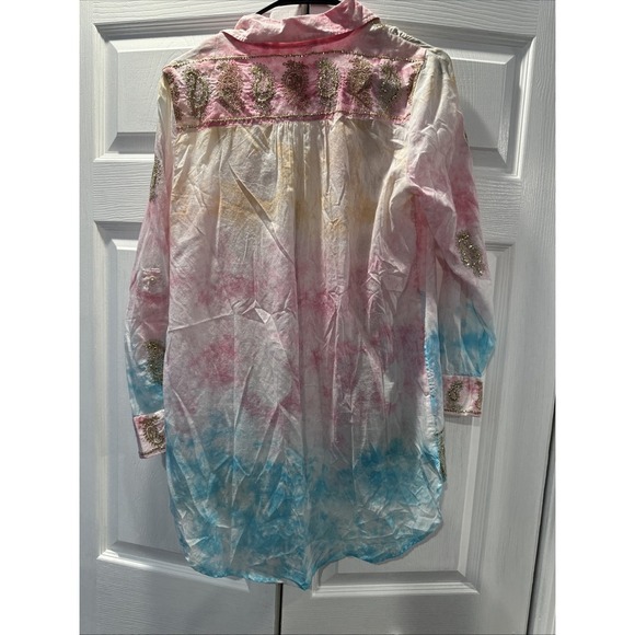 Soft Surroundings Gilded Paisley Tie-Dye Tunic‎ Top Button Up Sequin Sz Small P - Picture 6 of 6